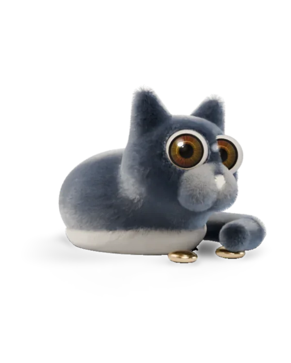 The Cat, midnight plush, looking at you with its own iris