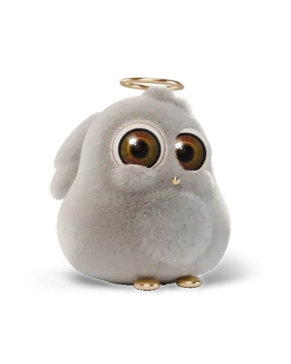 The Cherub, rose cream plush, looking at you with its own iris