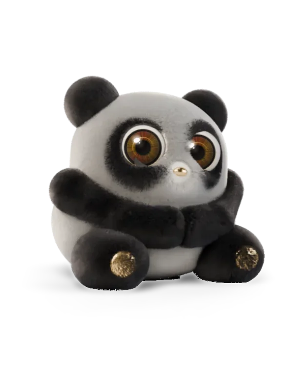 The Panda, snow and ink plush, looking at you with its own iris
